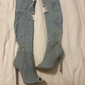Denim Thigh High Heels